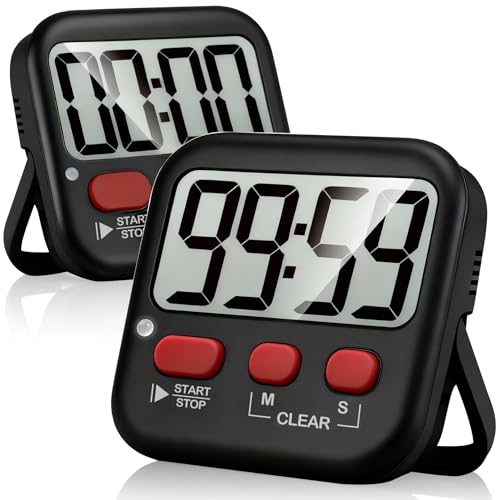 Antonki 2 Pack Digital Kitchen Timers for Cooking, Countdown Timer for Egg, Toothbrush, Office, Classroom, Kids, Teachers - Magnetic, Kickstand, Hanging - Battery Included