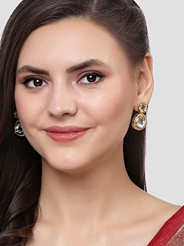 Karatcart Gold Plated Handcrafted Polki Kundan Drop Earrings for Women - Image 3