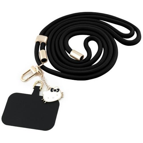 Cordon universel pour téléphone portable Hello Kitty noir lanière tour de cou amovible