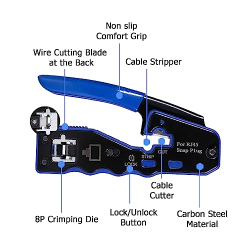 Image of 6COMGIGA All-in-one RJ45 Crimp Tool,Pass Through Ethernet Crimper for Cat5e Cat6 Cat6a 8P8C Modular Connector