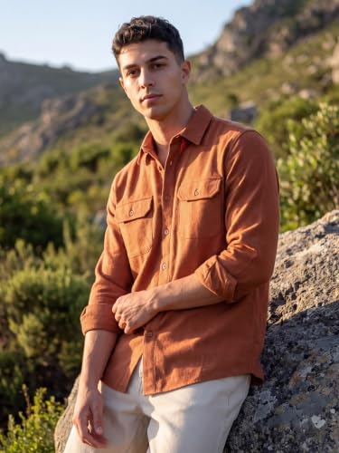 Image of Beyoung Solid Recycled Flannel Shirt for Men | Premium Cotton Flannel | Classic Pointed Collar
