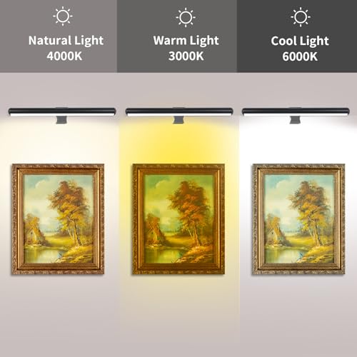 Image of Led Picture Light Rechargeable Painting Light with Remote, 16 inch Full Metal Art Light Display Lamp with Brightness Dimmable Timer Off for Pictures Painting Darboard Gallery Frame