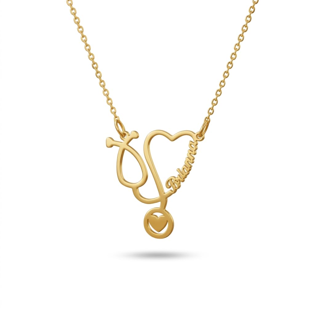 Personalized Stethoscope Name Necklace for Women Girls Customised Doctor Name Necklace Custom Name Pendant Gold Plated Heart Design Name Chain Customized Jewelry Gift for Doctor Nurse Medical Student-image-21
