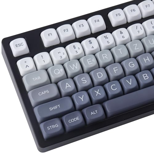 PBT German Keycaps 131 Keys Double Shot MOA Profile Keycap White-Grey Gradient Dye Sub Custom Keycaps for Cherry MX Switch ISO QWERTZ Layout Mechanical Keyboards