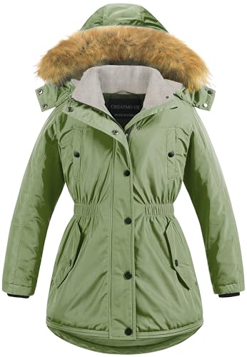 Image of CREATMO US Girl's Long Winter Warm Parka Sherpa Trimmed Collar Puffer Ski Jacket Coat
