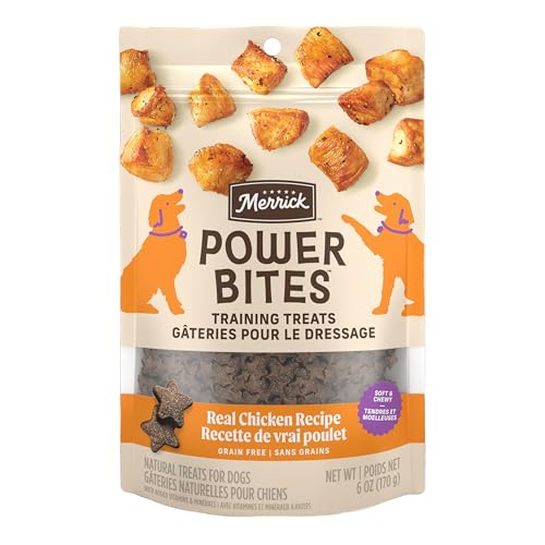 Image of Merrick Power Bites Chicken Recipe Soft Dog Treats, Grain-Free Dog Snack with Real Chicken, 6 oz Bag (Pack of 6)