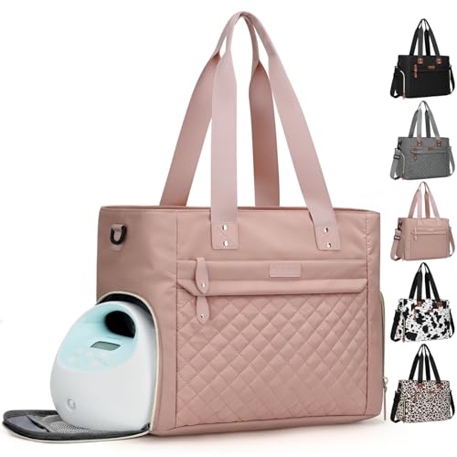 Image of Pritent Diaper Bag Tote for Working Mom, Large Travel Diaper Tote for Mom and Dad with 14 Inch Laptop Sleeve, Mommy Maternity Travel Baby Bag for Boys and Girls, Pink