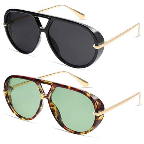 Image of VANLINKER Oversized Trendy Polarized Aviator Sunglasses for Women Men Retro Round Sunglasses Vintage Shield Shades VL9798