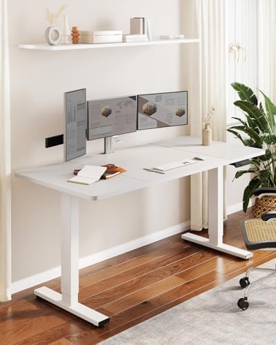 Image of SANODESK Dual Motor Electric Standing Desk 71 x 32 Inches, Height Adjustable Sit Stand Desk with Large Splice Board for Home Office, Computer Workstation, Study & Gaming, White Frame /White Top