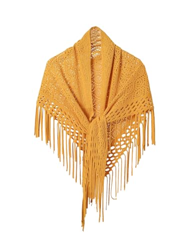 Image of Verdusa Women's Boho Fringe Crochet Shawl Hollow Out Knitted Wrap Cape Cardigan
