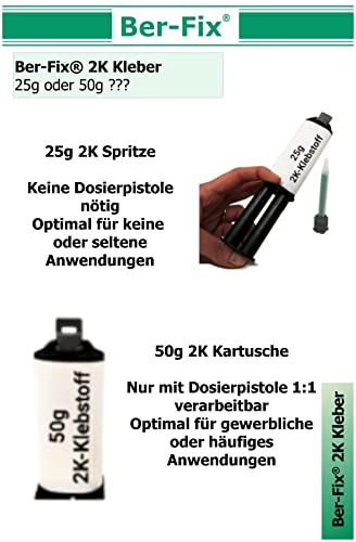 Ber-Fix 2K Hochleistungskleber 30 Min 2K Kleber Kunststoff 2K Metallkleber Extra Stark 50g für Kartuschenpresse