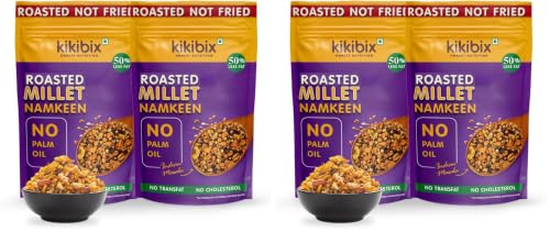 Image of Kikibix Healthy Roasted Millet Namkeen, Non Fried Snacks for Weight Loss, Low Fat, No Cholesterol, Chatpata Snacks for Diabetics made with Millets, Oats, Flax Seeds, Chana, Moong, Pack of 4