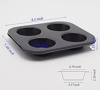 HYTK 4 Cup Muffin Pan 2 Pcs (8.5 X 7.48 Inch) Air Fryer Small Oven Cupcake Baking Pan Non Stick No Toxic Bakeware