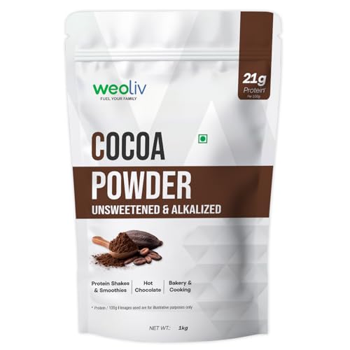 Image of Weoliv Unsweetened Cocoa Powder | Pure & Natural | Cocoa Powder for Cakes, Baking & Desserts | Hot Chocolate & Milkshakes | 1 kg