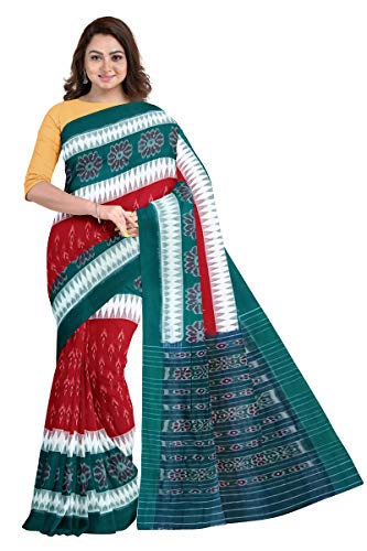Image of Odisha Sambalpuri Handloom Ikat Women's Cotton Saree, Odisha Handloom Handmade Pure Cotton Khandua Saree, Ikkat Orissa Traditional Handloom Saree Without Blouse
