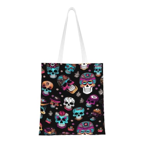 Sugar And Skulls Style Print Polyester Canvas Tote Bag, Worthy Shopping Bag, Ideal For Present And Daily Errands