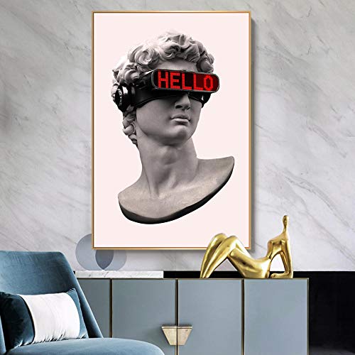 David Skulptur mit VR Brille Wandkunst Leinwand Poster und Drucke Zusammenfassung David Leinwand Gemälde auf der Wand Dekor Bilder-60x80cm Roll