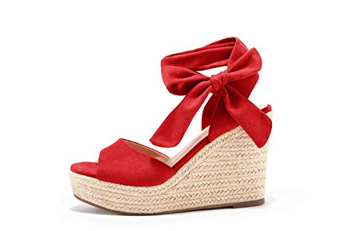 Image of SERAIH Womens Lace up Espadrilles Platform Wedges Sandals Heels Tie Ankle Strap Summer Dress Shoes