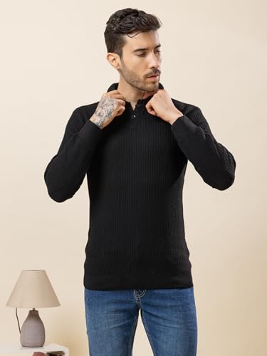 Image of TYSORT Men's Knitted Polo Sweater Casual Full Sleeve Pullover Sweater with Button Collar