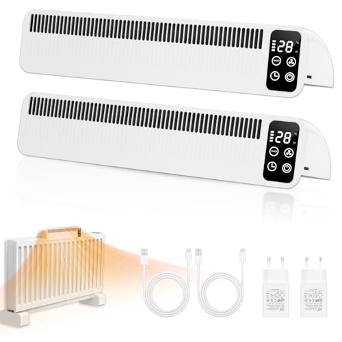 Warmfay Heizkörper Ventilator, Wiederaufladbar Heizungslüfter 2 Modi, Smart Heizverstärker mit 3 Geschwindigkeitsstufen & Zeitfunktion, Magnetische Heizungsventilator für Meisten Heizkörper - 2 Stück