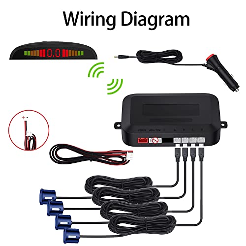 Image of Wireless Parking Sensor, Reverse Radar System with 4 Car Backup Sensors, LED Distance Display with Sound Warning + 4 Blue Parking Sensors