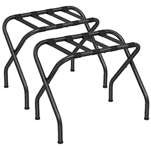 SONGMICS Luggage Rack, Set of 2 Suitcase Stands, Foldable Steel Frame, for Hotel, Bedroom, Holds up to 110 lb, 27.2 x 15 x 20.5 Inches, Black URLR001B02