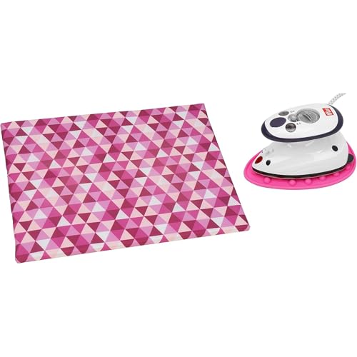 SEMPLIX Bügel Set – Bügelunterlage mit rutschhemmender Rückseite 30 x 40 cm/Mini Bügeleisenablage 10,5 x 15,5 cm/Minibügeleisen von Prym (Beere/rosa)