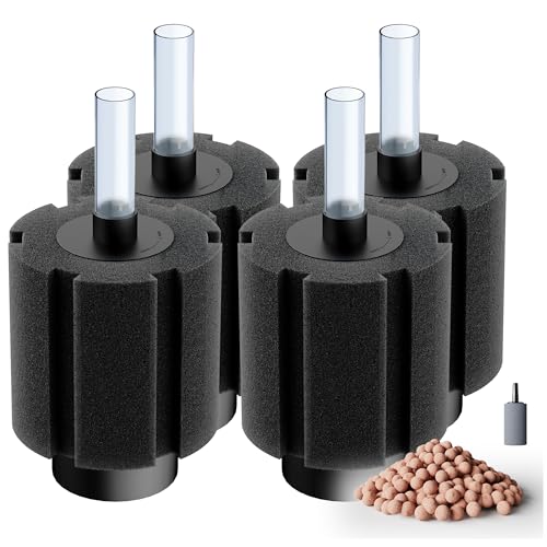 Image of Aquarium 4 Pack 50-80 Gallon Sponge Filter with Air Stone and Ceramic Media | Quiet Operation, Breeding Fry Betta Shrimp Compatible
