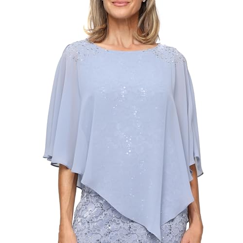 Image of S.L. Fashions Women's Long Sequin Lace Beaded Capelet Overlay Mother of The Bride Dress, Formal Evening Gown