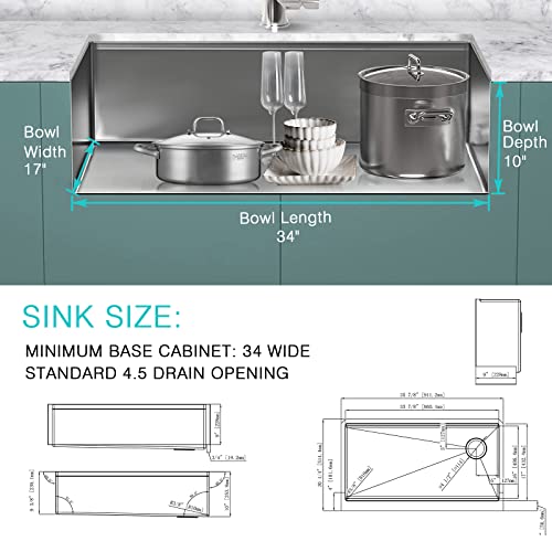Jassferry 36 Inch Farmhouse Workstation Sink 16 Gauge Stainless Steel Flat Apron Front Undermount Kitchen Sink With Cutting Board, 36" X 21" X 10" #TOP1