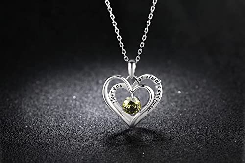 Double Heart Birthstone Pendant Necklace - 925 Sterling Silver Dainty Love You Forever Round Gemstone Cubic Zirconia 18” Platinum Plated Adjustable Chain Necklaces Jewelry Gifts for Girls Wife2