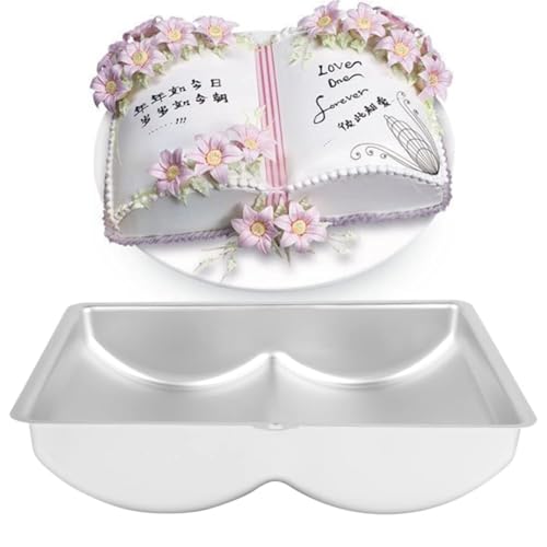 Gsycle Moule De Gâteau De Livre 3D, Moule De Gâteau d'anniversaire en Aluminium De 10,6 Pouces, Moule De Cuisson De Gâteau Antiadhésif avec Trou...