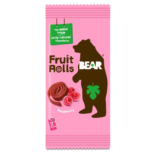 BEAR Fruit Rolls Raspberry 100% Natural Ingredients No added sugar Healthy School And Lunch Snacks For Kids And Adults 18 x 20g