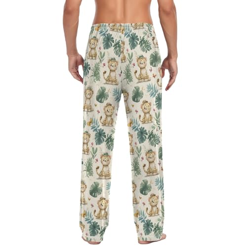 Men's Pajama Pants,Cute Cheetahs Mushrooms Lounge Lightweight Sleep Bottoms Pants with Pockets Size S-XXL2