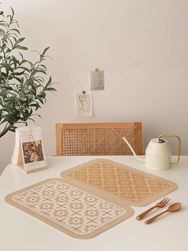 Image of Faux Leather Dining Table Placemats | Heat Insulation & Stain Resistant Waterproof Non Slip Dinner Table Mats | Perfect for Home, Kitchen, Restaurant, Office (Mustard, Set of 6)
