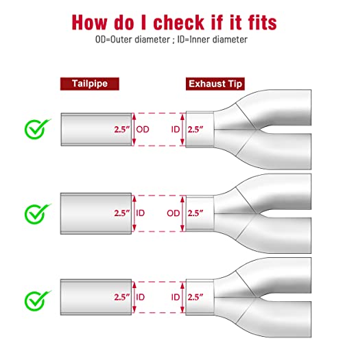 Upower Dual Exhaust Tips 2.5" Inch Inlet 3.5" Outlet 9.5" Length Vacuum Plating Blue Polished Stainless Steel 1.2Mm Thickness Double Wall Slant 2.5" To 3.5" Exhaust Tailpipe #TOP2