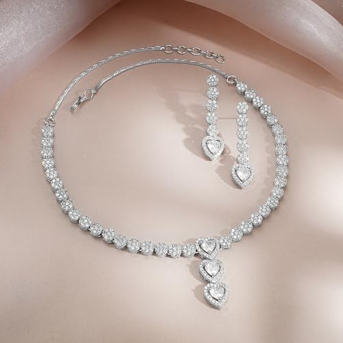 Image of Rubans Necklace Set Rhodium Plated Crystal Studded Jewellery Gift for Women & Girls