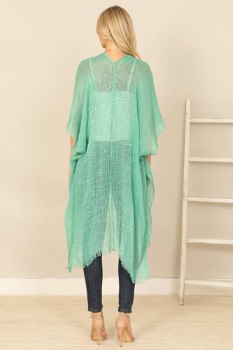 Image of RIAH FASHION Bohemian Sequin Glitter Shawl Wrap Poncho - Kimono Cardigan, Sparkly Metallic Mesh Scarf, Open Knit Crochet