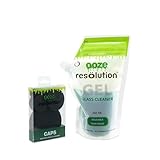 Ooze Resolution Glass Cleaner Bundle - (1 Gel Pack, Caps, Wire Brush Cleaners) - Liquid Cleaning Solution - Glass Cleaner Brush - (Black)
