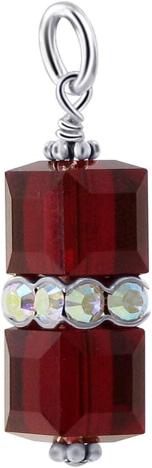 Gem Avenue 925 Sterling Silver Pendant with 8mm x 19mm Cube Shape Austrian Crystals Dark Red