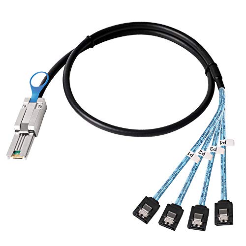 Azhizco SFF-8088 to 4X SATA, External Mini SAS 26 Pin Male to 4X SATA 7 Pin Female Fan-Out Cable, 3.3ft