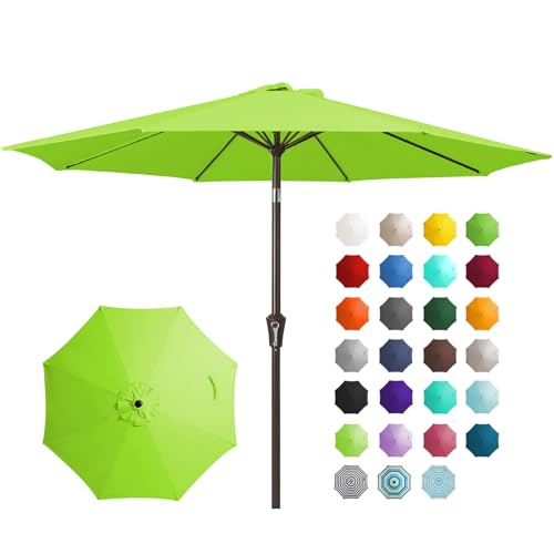 JEAREY 9FT Outdoor Patio Umbrella with Push Button Tilt and Crank, Outdoor Table Umbrella 8 Sturdy Ribs UV Protection Waterproof for Garden, Deck, Backyard, Pool (Apple Green)
