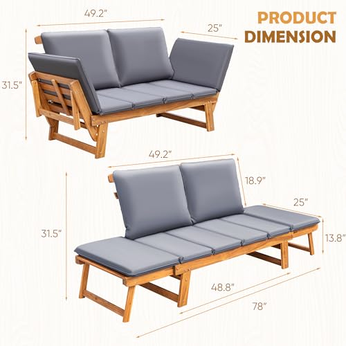 image for Greesum Patio Convertible Couch Sofa Bed with Adjustable Armrest, Acac
