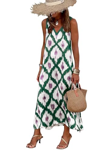 Image of miduo Womens Casual Summer V Neck Sleeveless Floral Printed Beach Split Maxi Dress Sundress