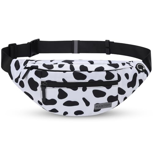 Image of MAXTOP Cow Print Crossbody Bags for Women Cute Fanny Pack with 4-Zipper Pockets for Enjoy Music Concert Hiking Running Cycling Traveling Hands-Free Waist Pack Fits All Phones