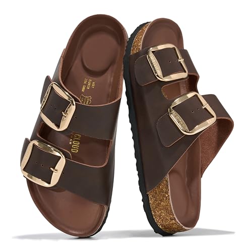 Image of Project Cloud 100% Genuine Leather Flat Sandals for Women 2026 Comfortable Beach Essentials Womens Sandals Memory Foam Vacation Essentials Slides for Women Footwear (Santorini)