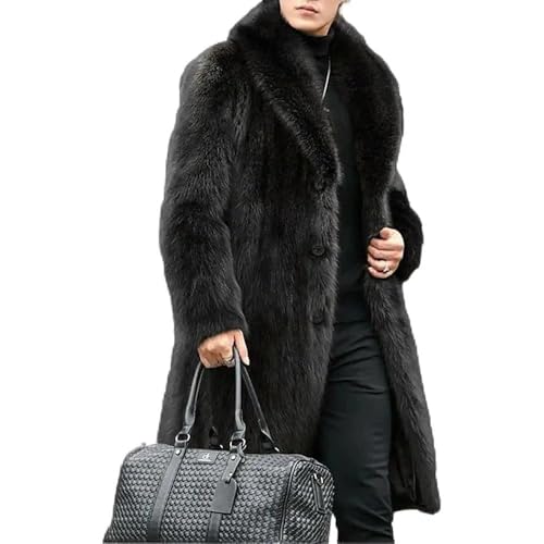 Abrigo cálido de piel sintética para hombre, gabardina larga de invierno, grueso y esponjoso, visón sintético, color negro, talla grande