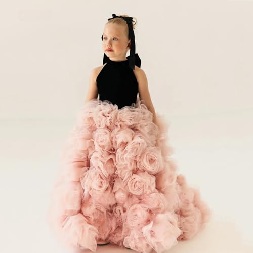 Luxury Ball Gown Flower Girl Dresses High Neck Wedding Party Gown Dress Floral Floor Length Princess Birthday Dress3
