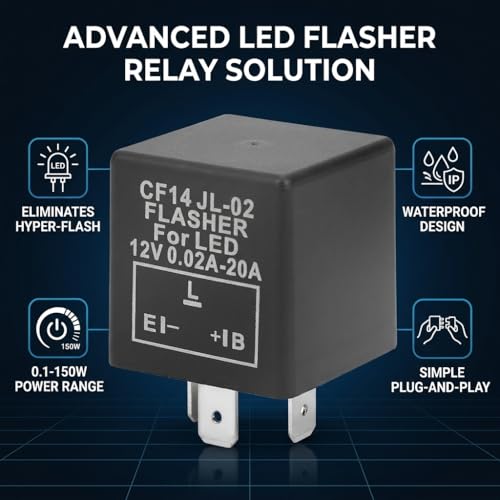 YWBL-WH Relais clignotant LED à 3 broches 12V 0.02A - 20A CF14 JL-02 pour moto, fixe Hyper Flash, signalisation lumineuse, Relais Flasher LED – vue 5