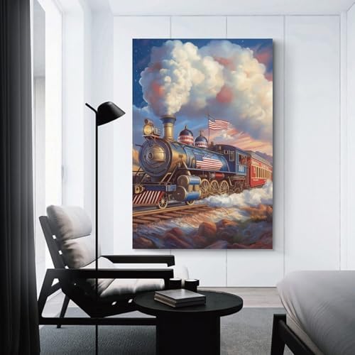 Affiche train à vapeur pour salon moderne grand tableau vintage